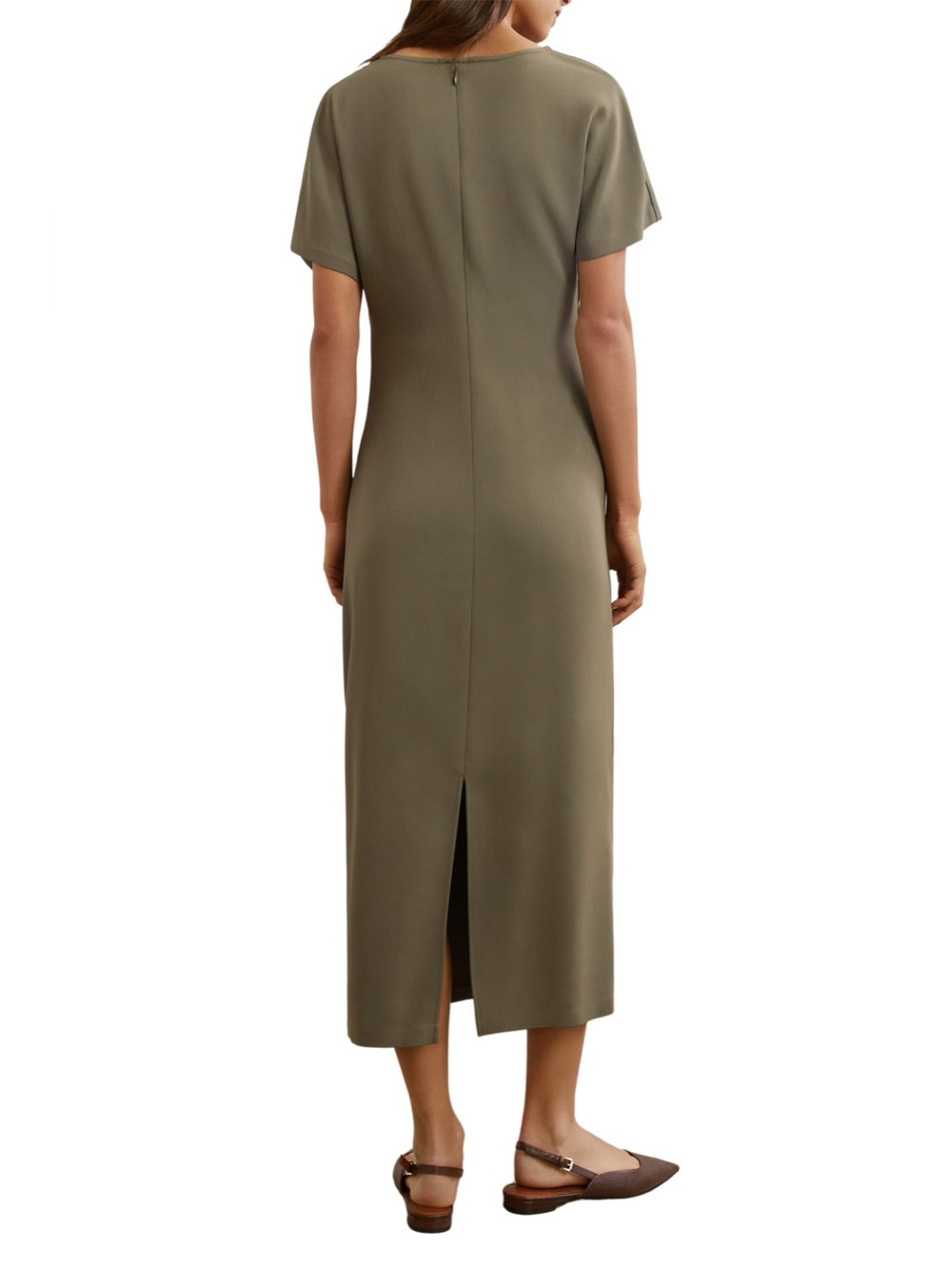 Reiss Etta Rib Detail Drape Dress Midi Olive Khaki Green Size 0 NWOT - Picture 2 of 7